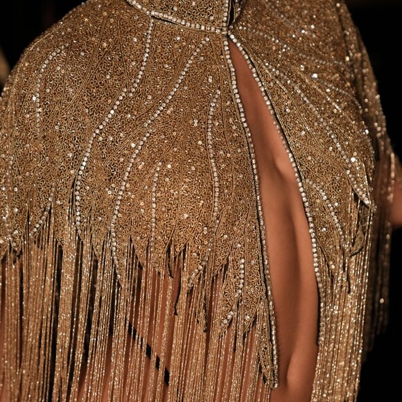 Gold Sequin  Fringe Cape, Rhinestone Shawl, Luxury Beaded Cape, Festival Outfit - Picture 11 of 11